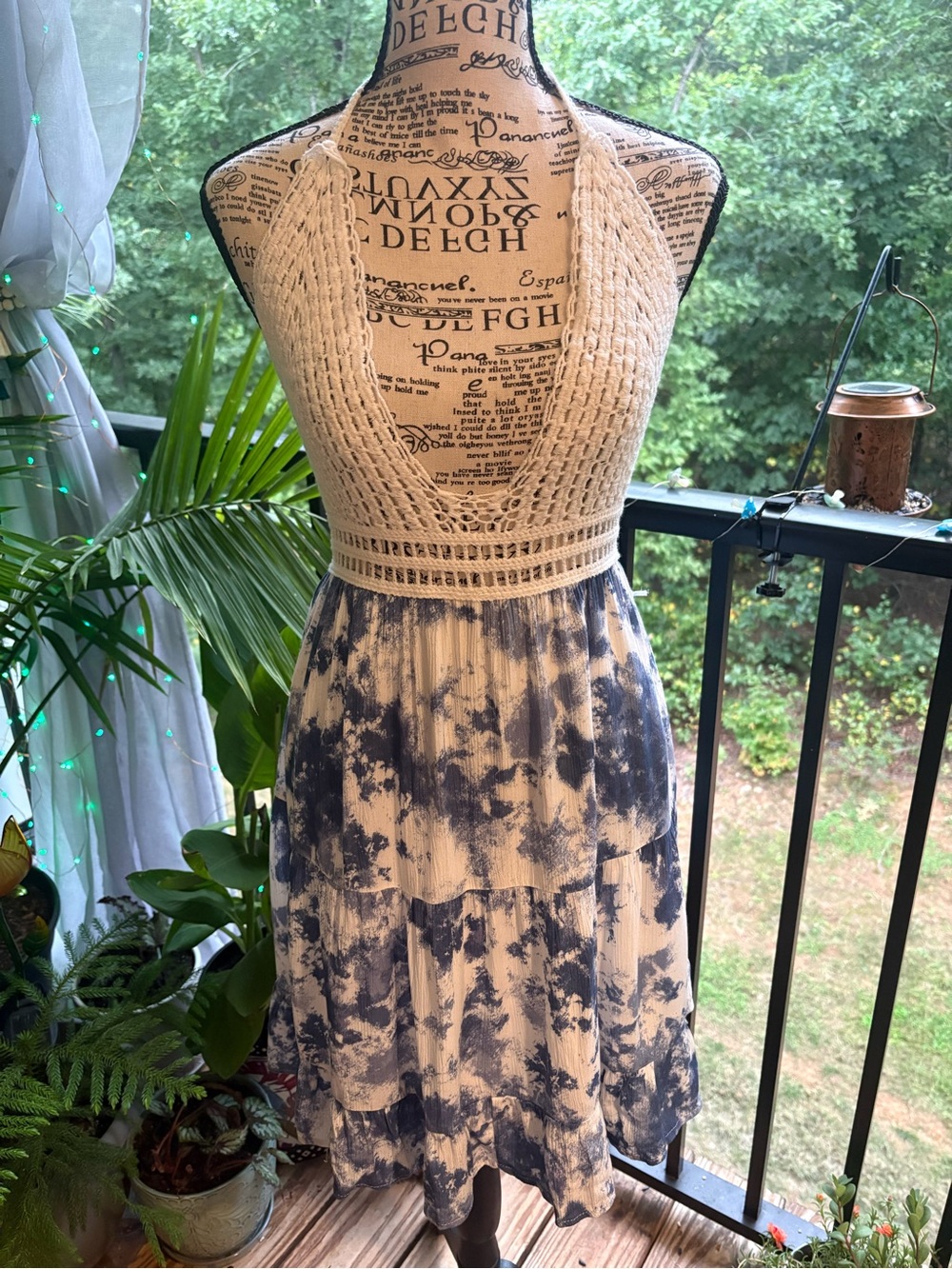 Purple Snow Crochet Halter Midi Dress Blue White Tiered XL